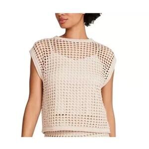 ☀️Steve Madden Beige Crochet Knit Top Open Weave Short Sleeve NWT XS